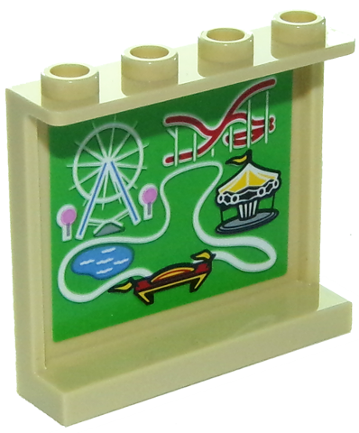 Panel 1 x 4 x 3 with Side Supports - Hollow Studs with Amusement Park (Roller Coaster, Carousel and Ferris Wheel) Map Pattern (Sticker) - Set 10261