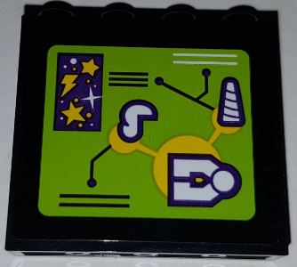 Panel 1 x 4 x 3 with Side Supports - Hollow Studs with Lime Screen Pattern (Sticker) - Set 41454