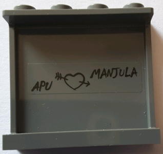 Panel 1 x 4 x 3 with Side Supports - Hollow Studs with 'APU', Heart and 'MANJULA' Pattern on Inside (Sticker) - Set 71016