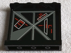 Panel 1 x 4 x 3 with Side Supports - Hollow Studs with Red and White Signs on Screen Pattern Model Left Side (Sticker) - Set 75095