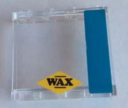 Panel 1 x 4 x 3 with Side Supports - Hollow Studs with Dark Azure Stripe and 'WAX' on Yellow Diamond Pattern Model Right Side (Stickers) - Set 10252