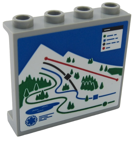 Panel 1 x 4 x 3 with Side Supports - Hollow Studs with Ski Slope Panoramic Map Pattern (Sticker) - Set 60203