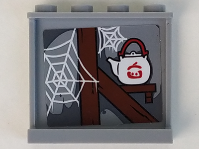 Panel 1 x 4 x 3 with Side Supports - Hollow Studs with Spider Webs and Japanese Teapot Pattern (Sticker) - Set 70617