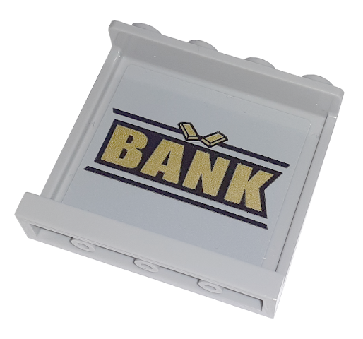 Panel 1 x 4 x 3 with Side Supports - Hollow Studs with Black and Gold 'BANK' Pattern on Inside (Sticker) - Set 60198