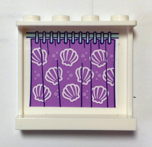 Panel 1 x 4 x 3 with Side Supports - Hollow Studs with Medium Lavender Shower Curtain with Seashells Pattern (Sticker) - Set 41317