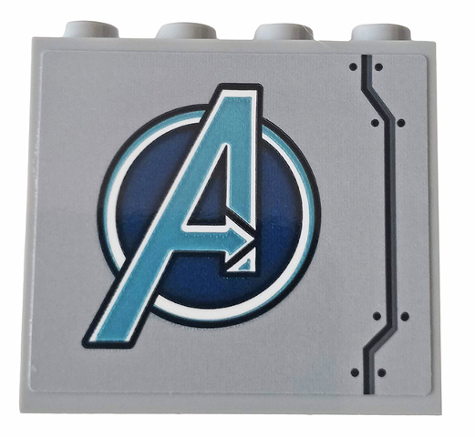 Panel 1 x 4 x 3 with Side Supports - Hollow Studs with Metallic Light Blue Avengers Logo and Six Rivets Pattern Model Left Side (Sticker) - Set 76143