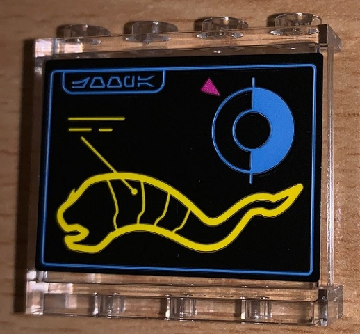 Panel 1 x 4 x 3 with Side Supports - Hollow Studs with SW Screen, Aurebesh Characters 'JOOPA' and Yellow Worm Pattern (Sticker) - Set 75157