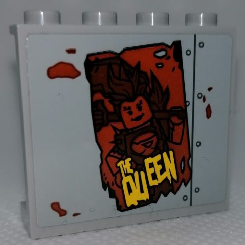 Panel 1 x 4 x 3 with Side Supports - Hollow Studs with 'THE QUEEN' Tattered Poster Pattern (Sticker) - Set 75977