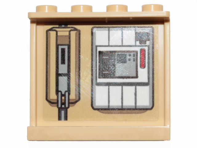 Panel 1 x 4 x 3 with Side Supports - Hollow Studs with SW The Razor Crest Mechanical Elements and Steering Panel Pattern (Sticker) - Set 75292