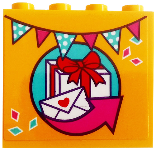 Panel 1 x 4 x 3 with Side Supports - Hollow Studs with Flags, Present, Envelope and Dark Pink Arrow Pattern (Sticker) - Set 41310