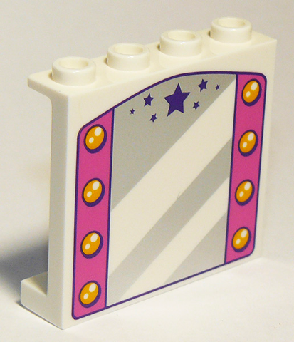 Panel 1 x 4 x 3 with Side Supports - Hollow Studs with Mirror, Dark Pink Sides with Lamps and Dark Purple Stars Pattern