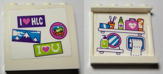 Panel 1 x 4 x 3 with Side Supports - Hollow Studs with Bumper Stickers on Outside and Bathroom Toiletries on Inside Pattern (Stickers) - Set 41339