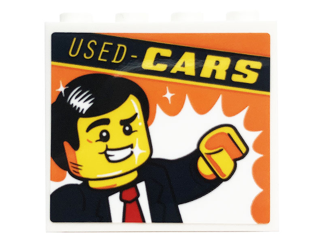 Panel 1 x 4 x 3 with Side Supports - Hollow Studs with 'USED - CARS' and Minifigure Pattern (Sticker) - Set 60258