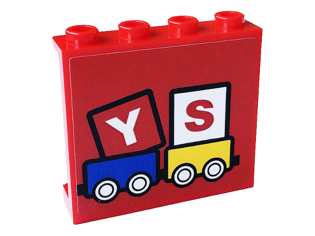 Panel 1 x 4 x 3 with Side Supports - Hollow Studs with 'YS', Blue and Yellow Railroad Cars Pattern (Sticker) - Set 60233