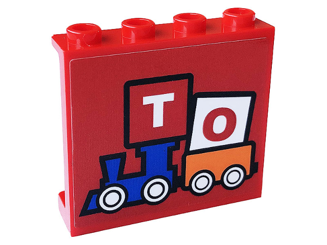Panel 1 x 4 x 3 with Side Supports - Hollow Studs with 'TO', Orange Railroad Car and Blue Locomotive Pattern (Sticker) - Set 60233