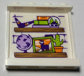 Panel 1 x 4 x 3 with Side Supports - Hollow Studs with 2 Wooden Shelves and Toys Pattern (Sticker) - Set 41369
