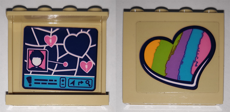 Panel 1 x 4 x 3 with Side Supports - Hollow Studs with Rainbow Heart on Outside and Map with Hearts Pattern on Inside (Stickers) - Set 41340
