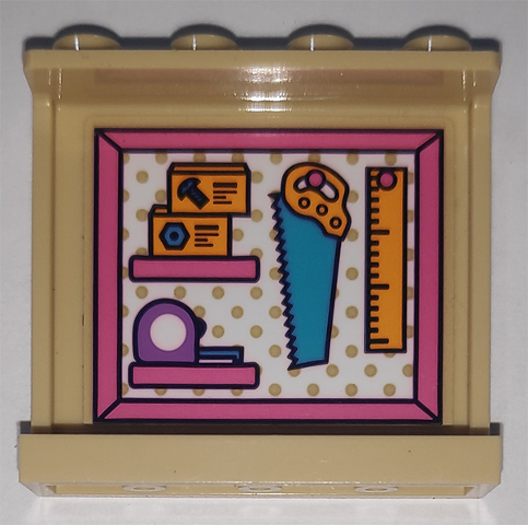 Panel 1 x 4 x 3 with Side Supports - Hollow Studs with Tape Measure, Saw and Ruler Pattern on Inside (Sticker) - Set 41340