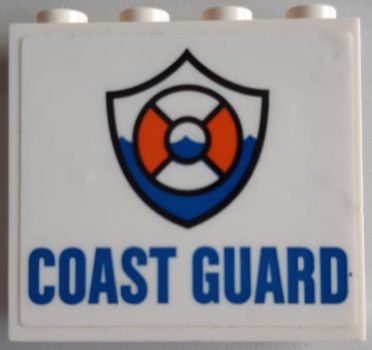 Panel 1 x 4 x 3 with Side Supports - Hollow Studs with Blue 'COAST GUARD' and Logo Pattern (Sticker) - Set 60167