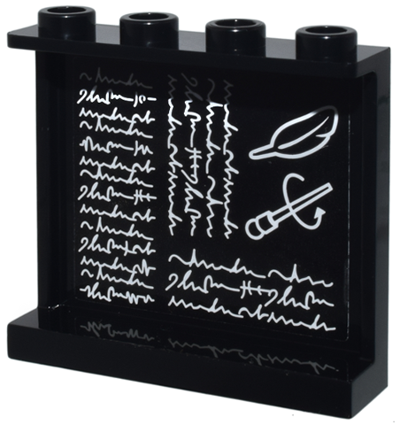 Panel 1 x 4 x 3 with Side Supports - Hollow Studs with White Magic Wand, Feather and Writing on Blackboard Pattern on Inside (Sticker) - Set 76385