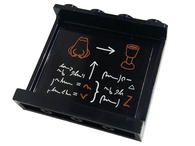 Panel 1 x 4 x 3 with Side Supports - Hollow Studs with Goblet, Frog, White Arrows and Magic Spell Writing on Blackboard Pattern on Inside (Sticker) - Set 76382