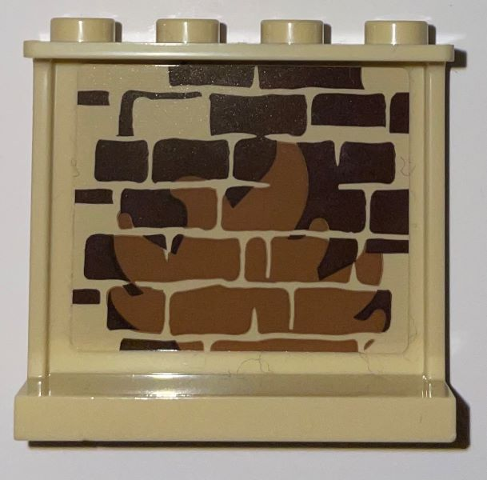 Panel 1 x 4 x 3 with Side Supports - Hollow Studs with Dark Brown Bricks and Medium Nougat Fire Pattern (Sticker) - Set 75966