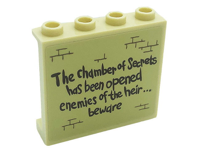 Panel 1 x 4 x 3 with Side Supports - Hollow Studs with 'The chamber of Secrets has been opened enemies of the heir... beware' and Bricks Pattern (Sticker) - Set 71043