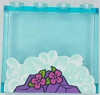 Panel 1 x 4 x 3 with Side Supports - Hollow Studs with Splashing Water, Medium Lavender Rocks and Dark Pink Flowers Pattern (Sticker) - Set 41430