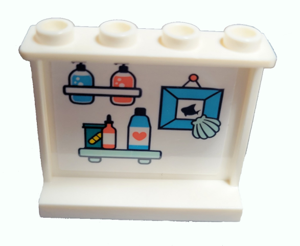 Panel 1 x 4 x 3 with Side Supports - Hollow Studs with Bottles on Shelves and Dolphin Photo Pattern (Sticker) - Set 41380