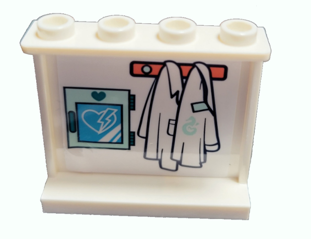 Panel 1 x 4 x 3 with Side Supports - Hollow Studs with AED Cabinet and Lab Coats Pattern (Sticker) - Set 41380