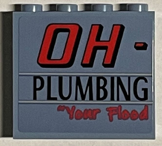 Panel 1 x 4 x 3 with Side Supports - Hollow Studs with 'OH-', 'PLUMBING' and 'Your Flood' Pattern Model Front Left Side (Sticker) - Set 21330