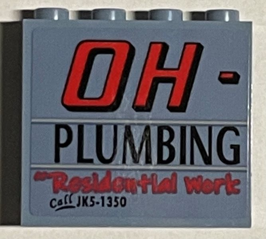 Panel 1 x 4 x 3 with Side Supports - Hollow Studs with 'OH-', 'PLUMBING', 'Residential Work' and 'Call JK5-1350' Pattern Model Back Right Side (Sticker) - Set 21330