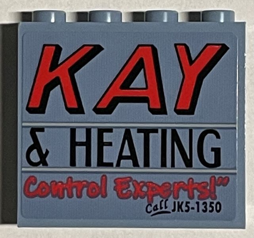 Panel 1 x 4 x 3 with Side Supports - Hollow Studs with 'KAY, '& HEATING', 'Control Experts!' and 'Call JK5-1350' Pattern Model Back Left Side (Sticker) - Set 21330