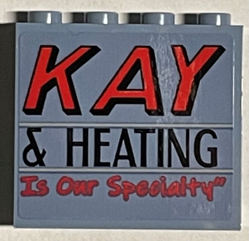 Panel 1 x 4 x 3 with Side Supports - Hollow Studs with 'KAY, '& HEATING' and 'Is Our Specialty' Pattern Model Front Right Side (Sticker) - Set 21330