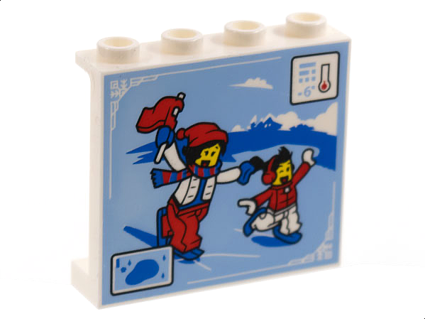 Panel 1 x 4 x 3 with Side Supports - Hollow Studs with Ice Skating Scene Pattern