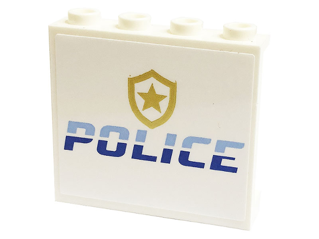 Panel 1 x 4 x 3 with Side Supports - Hollow Studs with Bright Light Blue and Blue 'POLICE' and Gold Star Badge Logo Pattern (Sticker) - Set 60316