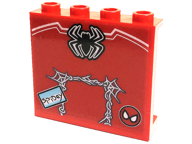 Panel 1 x 4 x 3 with Side Supports - Hollow Studs with Spider-Man Logo, Mask, 'SpiDey' and Spider Web Pattern (Sticker) - Set 76175