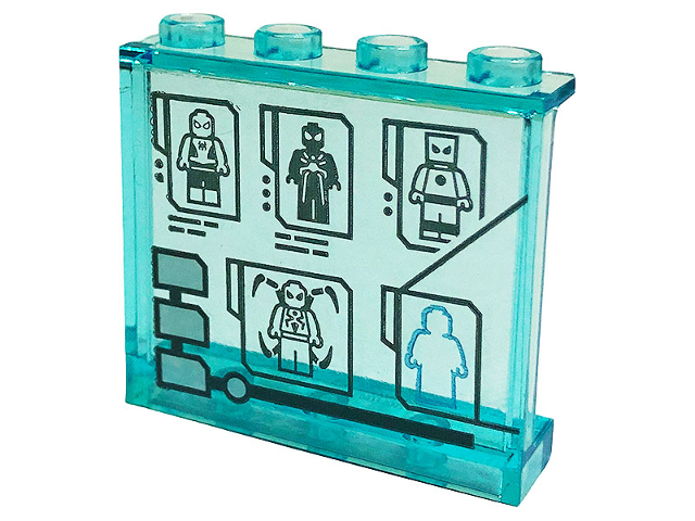 Panel 1 x 4 x 3 with Side Supports - Hollow Studs with Display Screen with Minifigures with Spider-Man Suits Pattern (Sticker) - Set 76175