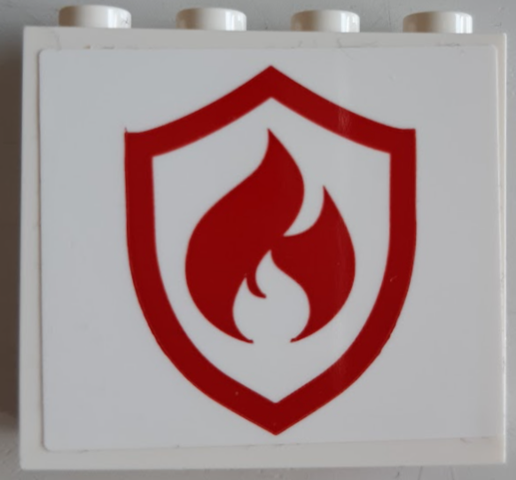 Panel 1 x 4 x 3 with Side Supports - Hollow Studs with Red and White Fire Logo Badge Pattern (Sticker) - Sets 60215 / 77943