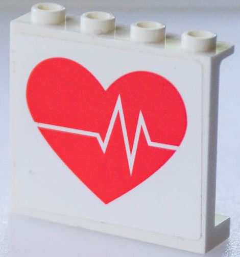 Panel 1 x 4 x 3 with Wide Side Supports - Hollow Studs with Coral Heart with ECG Monitor Line Pattern (Sticker) - Set 41394