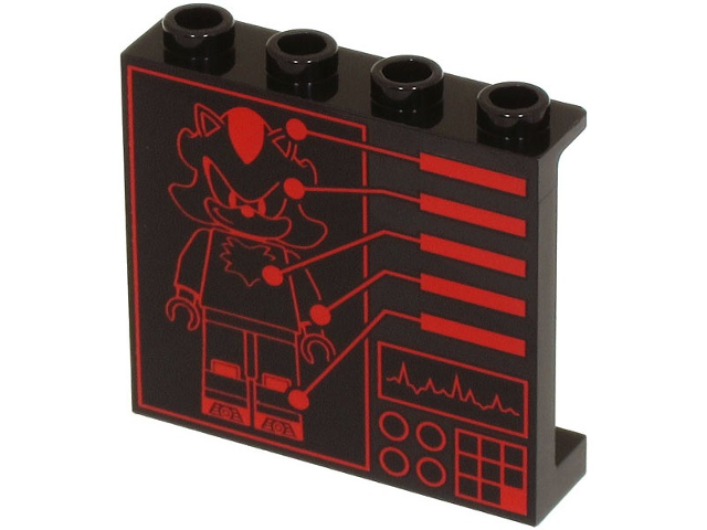 Panel 1 x 4 x 3 with Side Supports - Hollow Studs with Red Shadow the Hedgehog Minifigure Diagram, Graph, Circles and Keypad Pattern
