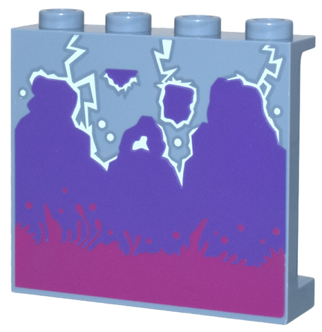 Panel 1 x 4 x 3 with Side Supports - Hollow Studs with Magenta Splashes, Dark Purple Smoke, and White Lightning Pattern