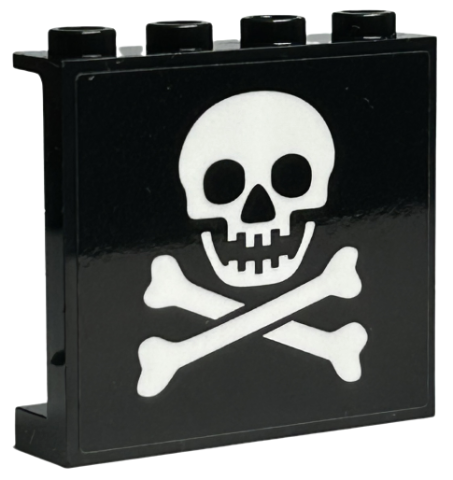 Panel 1 x 4 x 3 with Side Supports - Hollow Studs with White Skull and Crossbones Pattern (Sticker) - Set 40504