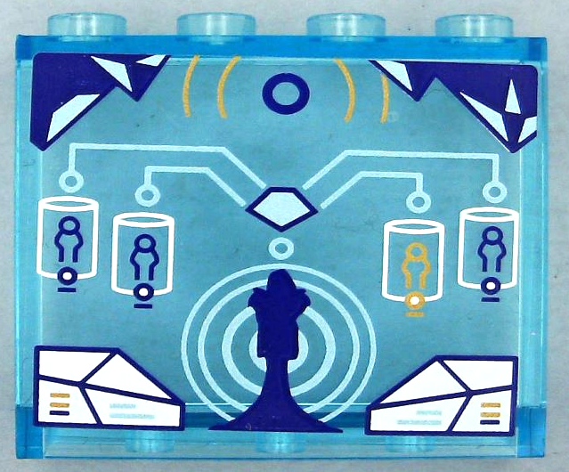 Panel 1 x 4 x 3 with Side Supports - Hollow Studs with Head-Up Display (HUD), Dark Purple Ice Crystals, Metallic Light Blue Circuitry, Concentric Circles and 4 Minifigures in White Chambers Pattern (Sticker) - Set 41239