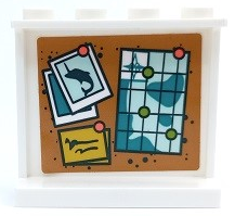 Panel 1 x 4 x 3 with Side Supports - Hollow Studs with Light Aqua and Dark Turquoise Map and Dolphin Picture on Pinboard Pattern (Sticker) - Set 41381