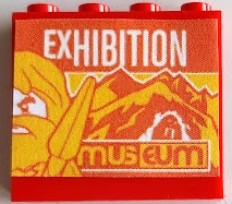 Panel 1 x 4 x 3 with Side Supports - Hollow Studs with 'EXHIBITION', 'museum', Mountains and Caveman with Pike / Spear Pattern (Sticker) - Set 60200
