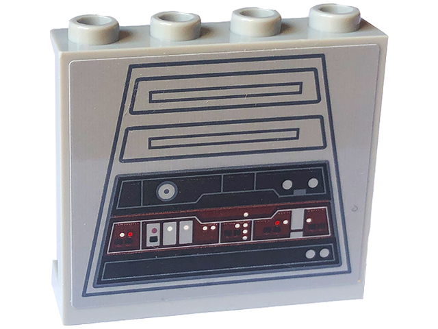 Panel 1 x 4 x 3 with Side Supports - Hollow Studs with SW Wall Panels with Dark Bluish Gray Trapezoids and Rectangles and Black Control Panel with Buttons and Lights Pattern (Sticker) - Set 75324