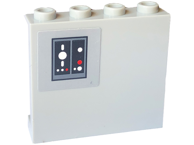 Panel 1 x 4 x 3 with Side Supports - Hollow Studs with Dark Bluish Gray SW Control Panel with White and Red Buttons and Lights on Black Background Pattern (Sticker) - Set 75324