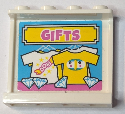Panel 1 x 4 x 3 with Side Supports - Hollow Studs with Yellow Sign with Dark Pink 'GIFTS', T-Shirts and Diamonds on Medium Azure Background Pattern (Sticker) - Set 41456