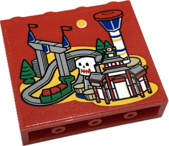 Panel 1 x 4 x 3 with Side Supports - Hollow Studs with LEGOLAND Park Map with Roller Coaster and Control Tower on Red Background Pattern (Sticker) - Set 40429